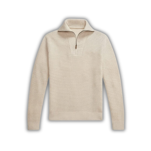 Waffle-Knit Wool-Cotton Quarter-Zip Sweater